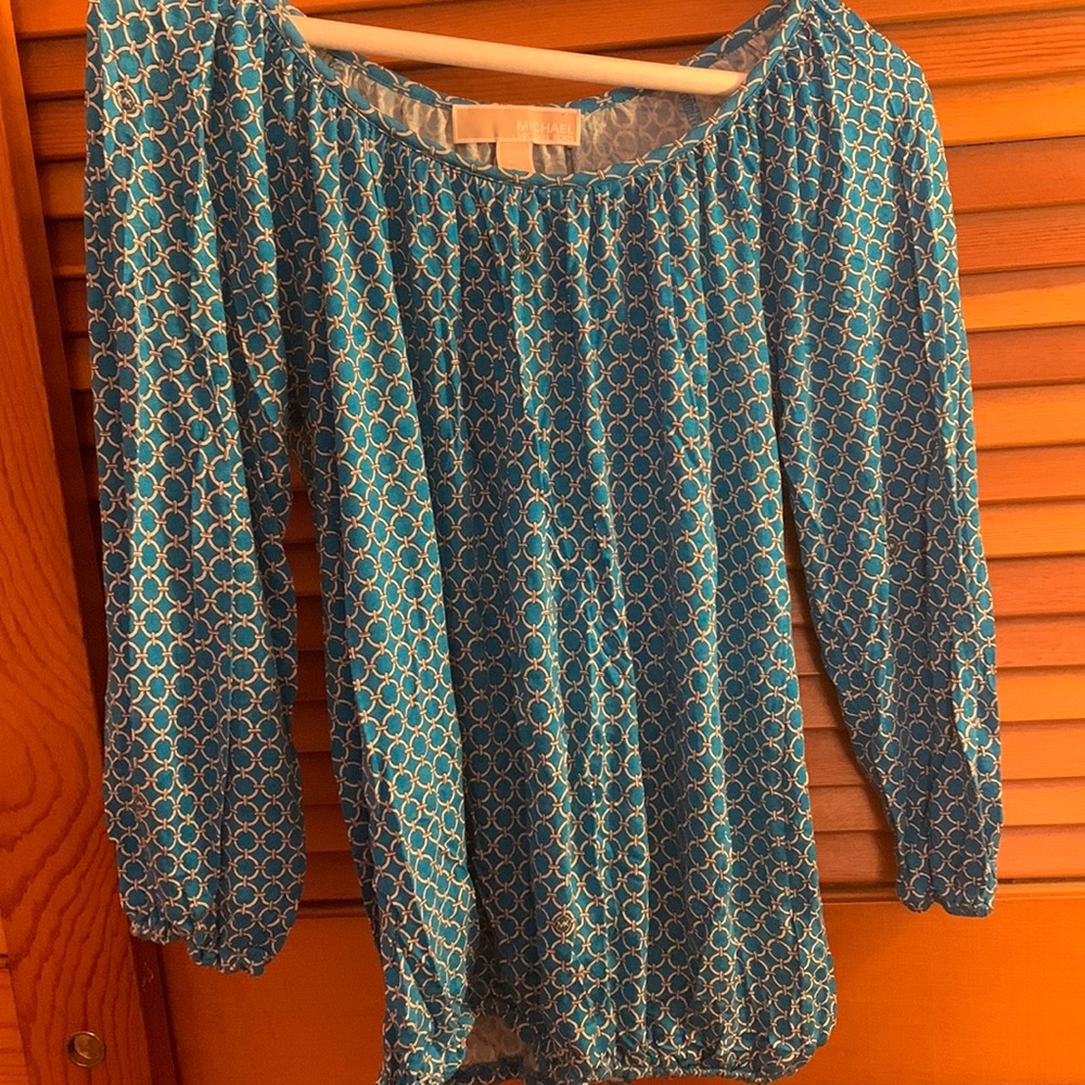 Blue & white Michael Kors Petite/Small Long Sleeve Blouse